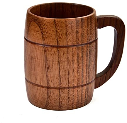 300 ML Wooden Tankard for Men/Women,Wooden Beer Mugs,Natural Handmade Retro Brown Wood Cup with Handle for Drinking Tea Coffee Wine Beer Hot Drinks
