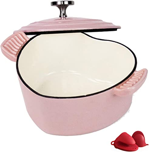 COERSD Heart-Shaped Enamel Dutch Oven, Enamel Cast Iron Casserole Dish with Dual Handles and Lid, Professional Enamel Cookware Crock Pot - Best Gift