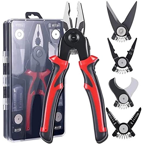5 in 1 Austauschbare Multifunktionszangen Set Stahldrahtzange Abisolierzange Multizange Werkzeug Set mit Abisolierzange Cutter Seitenschneider Metallschere Hardbox
