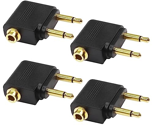 MEIRIYFA Flugzeug Flug Kopfhörer Adapter, Dual 3.5mm Stecker zu 3.5mm Buchse Flugzeug Flugzeug Headset Ohrhörer Adapter Gold Plated - 4 Stück