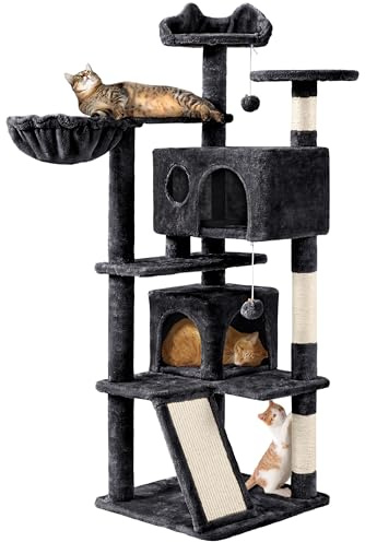 Yaheetech Rascador para Gatos 146cm Árbol para Gatos Medinos Castillo Juego de Gato Gatitos Mascotas con Alfombra Rascadora Negro