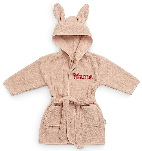 Elefantasie Personalisierter Bademantel mit Name bestickt für Kinder und Kleinkinder aus Frottee Baumwolle
