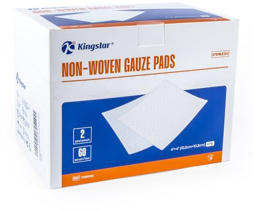 Kingstar Sterile Nonwoven Gauze Pads, 4x 4 Wound Dressing, 60 Packs - 120 Pieces Superior Soft Sponge Pads, Higher Absorbent Gauze Compresses for Trauma or Post-Operative Wound Care
