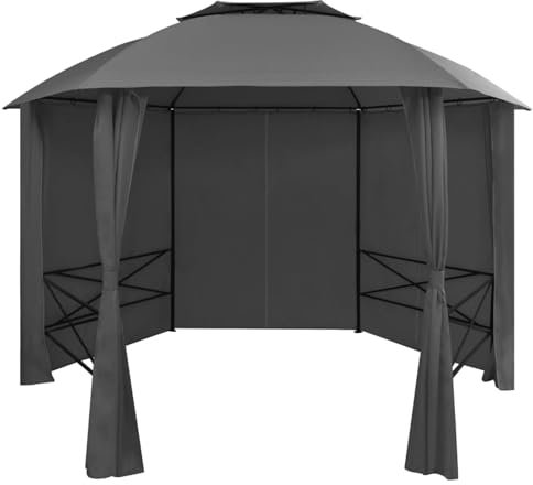 Gartenpavillon, LAPOOH Faltpavillon, Pergola, Partyzelt, Standmarkise, Sonnenzelt, Garten Pavillion, Grillpavillon, mit Vorhängen Hexagonal 360x265 cm