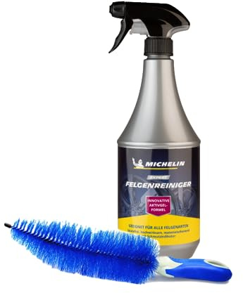 MICHELIN EXPERT Felgenreiniger 1000 ml inkl. Speichenbürste | Effektive Und Schonende Reinigung Von Felgen | Felgenpflege Set Für Alle Felgenarten Säurefreie Reinigung Mit Farbindikator