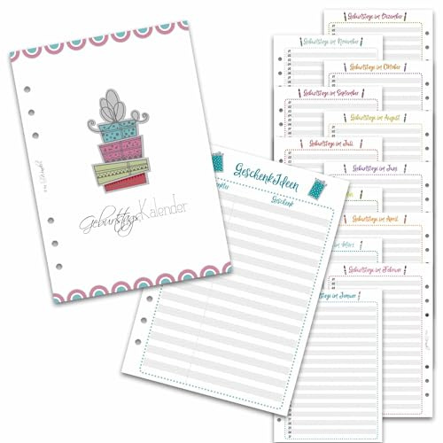 SinnWunder® Premium-Kalendereinlage - immerwährender Geburtstags-Kalender - im Spar-Set mit Listen für Geschenk-Ideen - Größe Din A5