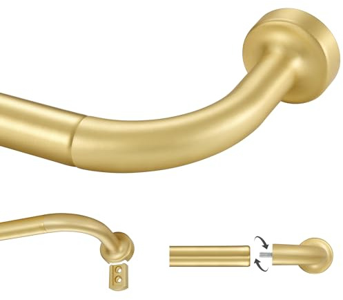 Lwiiom Barra de cortina para ventana de latón, 71-142 cm, diámetro 2,5 cm, ajustable con terminales y soportes de aluminio, diseño envolvente