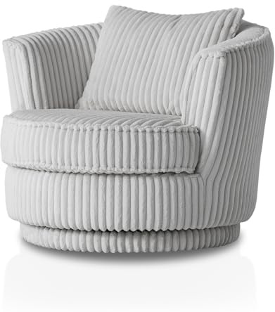 Furn.Design Sessel in hell grau Mega-Cord Drehsessel 360° drehbar inklusive Kissen Comfy (Hellgrau)