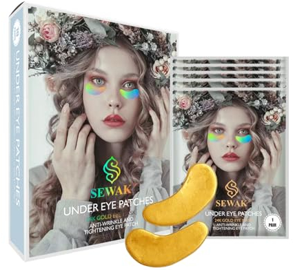 SEWAK Under Eye Gel Patches 20 Pcs / 10 Pairs, 24K Gold Under Eye Masks for Puffy Eyes, Anti Wrinkle, Dark Circles, Skincare, Dry & Fine Lines, Hydrating, Soothing
