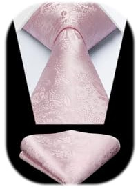 HISDERN Rosa Krawatte Blumenkrawatten für Männer Krawatte und Pocket Square Set für Hochzeitsfeier Business Formale Krawatte Sets mit Geschenkbox