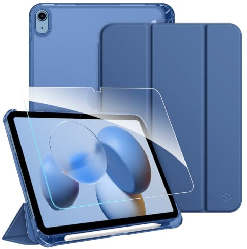 Fintie Hülle & schutzfolie-Set für iPad A16 11./10. Generation 2025/2022 | für iPad 11/10,9 Zoll, Integrierter Stifthalter, matt durchsichtige Rückseite, Klappständer, Auto-Wake/Sleep, Navy