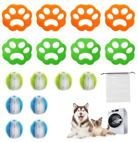 16 Stück Tierhaarentferner für Waschmaschinen: 8 Stück Wäschebälle & 8 Stück Haarfänger - Ideal für Kleidung und Bettwäsche (Anzug)