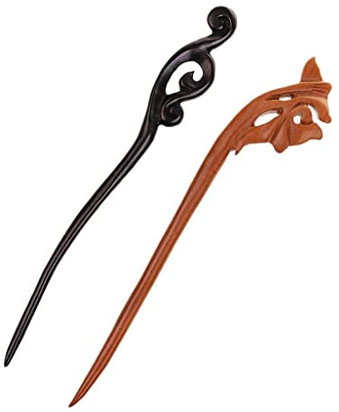 2 Stück Handgemachte Ebenholz Holz Haarspangen Set Traditionelle Retro Damen Frau | Wunderschöne Naturholz Haargabel für stilvolle Staunen, perfekte Geschenkidee