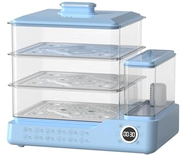 MIDUOLAI Vapore Elettrico per Alimenti, Vaporiera per Verdure A 3 Livelli, Vaporiera Digitale Multifunzionale, Ideale per Uova, Carne, Riso, Frutti di Mare, Verdure,Blu