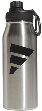 adidas 1 Liter (32 oz) Metal Water Bottle, Hot/Cold Double-Walled Insulated 18/8, Stainless Steel/Black, 32 Ounces