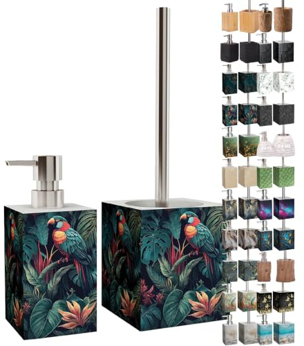 Sanilo Badezimmer Set, Seifenspender und WC Bürste mit Motiv, große Auswahl, Klobürste ohne Bohren, schöne Designs (Exotic)