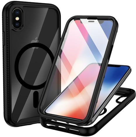 XTCASE für iPhone X/XS Hülle Magnetisch Kompatibel mit Magsafe, 360 Grad Ganzkörper Schutzhülle mit eingebauter Displayschutzfolie, Stoßfest Kratzfeste Nie Vergilbung FallSchutz, Schwarz