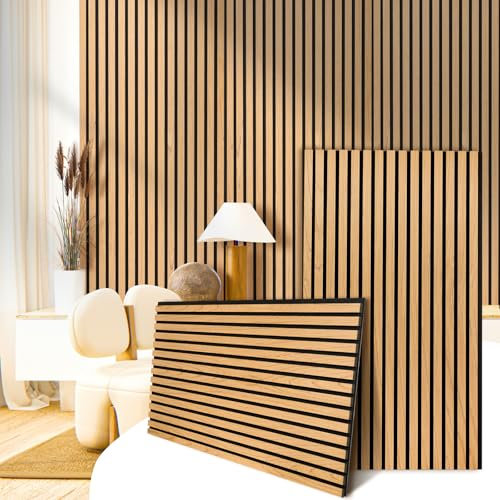 QUEENLINK 2 Pack Wood Slat Wall Panels, 46.46 × 23.82 Soundproof Wall Panels for Interior Wall Decor, Acoustic Wood Panels for Wall - Sound Absorbing Panels for Home, Studio, Office(Oak)