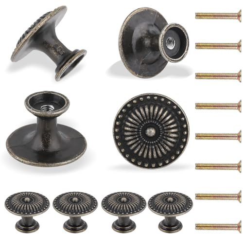 Giantree 8 Stück Möbelknöpfe Vintage, Türknauf Schrank, 25mm Runde Schubladenknöpfe Mit Schrauben Für Schublade Küche Badezimmer Kleiderschrank Kommode (25x19mm)
