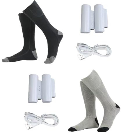 TopHomer Black+Grey (2 Set) Rechargeable Heated Socks, Large Heating Area, 65°C Max, Foot Warmers for Skiing, Camping, Cycling, Washable, for Indoor and Outdoor Activities