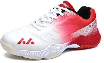 Xuanke Tennisschuhe Halle Herren Atmungsaktiv rutschfest Sportschuhe Damen Badminton Schuhe sandplatz Trainerschuhe 36-46EU (Weiß Rot, Erwachsene, 44, Numerisch, EU Schuhgrößensystem, M)