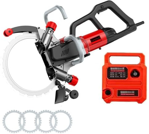 DOJOEUU Scie à Anneau pour béton 8900 W, scie à béton électrique 3000 TR/Min avec Lame et Pompe à Eau, Moteur sans balais, Profondeur de Coupe 300 mm, rainureuse Murale à Main(4 Blade)