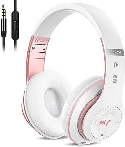 Moobesthy Bluetooth headphones, 6 EQ Modes,Bluetooth Headphones Over Ear, 60 Hours Playtime Foldable Lightweight headphones wireless bluetooths with Built-in HD Mic,Deep Bass, White Rose Gold