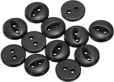 QUARKZMAN 12 Stück Knöpfe 10mm Harz Buttons zum Annähen 2 Löcher Runde Bastelknöpfe für Bekleidung Bettwäsche Hosen Hemd Blusen Kleider Rock Handwerk Selber Machen, Schwarz