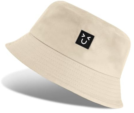 Vancavoo Fischerhüte Damen Bucket Hat Baumwolle Sonnenhut Reversibel Fischerhut Faltbarer Anglerhut für Frauen und Herren,56-58cm,A-Beige