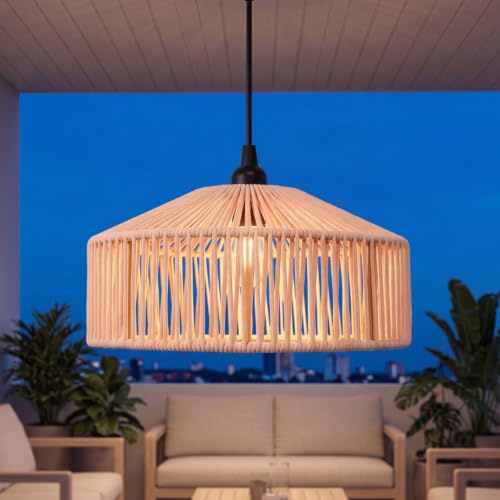 Licht-Erlebnisse Außenlampe hängend E27 IP54 D: 30 cm rund Schwarz Natur Seil Lampenschirm Modern Pendelleuchte außen Hängelampe Garten Terrasse