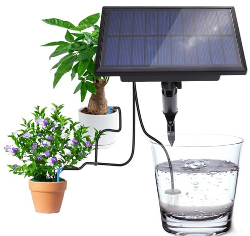 Kit D'irrigation à Goutte Solaire avec 6 Modes de Minuterie, 400 Ml/Min de Flux de Flux de Glissement Automatique Dispositifs D'arrosage pour 10 Plantes en Pot avec un Tuyau de