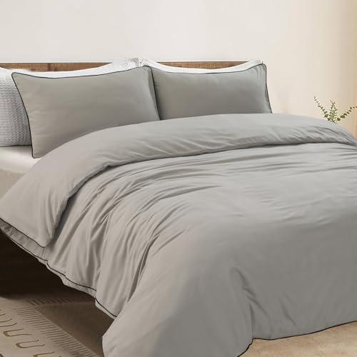 Linen Home Double Duvet Cover Sets with Piping finish Soft Microfiber Double Bedding set Including Piped Duvet Cover and 2 Pillowcases (Double, Linen)