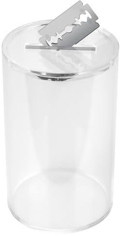 Linkidea Banco de eliminación de cuchillas de afeitar de seguridad acrílica, caja de almacenamiento segura para cuchillas usadas, contenedor de residuos transparente para accesorios de afeitado