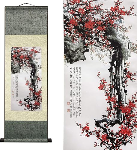 AtfArt Dipinto In Seta Asiatica Decorazione Da Parete Fiori – Prugna Orgogliosa – Ossa In Acciaio Cuore In Ferro Bella Arte Cinese Da Appendere Alla Parete Rotolo Decorazione Orientale