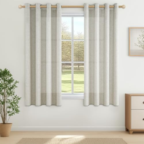 CUTEWIND Gardinen Wohnzimmer Modern Kurz Fenster Gardinenschals 2er Set H 175 x B 140 cm Vorhang Leinen Halbtransparent Vorhänge mit Ösen für Küche Schlafzimmer Curtains Living Room