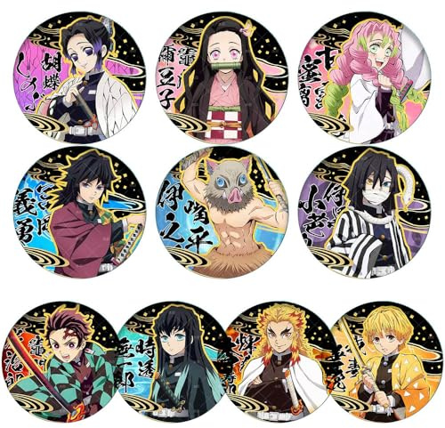 9 Pcs Ghost Slayers Distintivo Figura Cosplay Distintivo Anime Metallo Pins Tinplate Badge Decorazioni Per Borse, 58MM