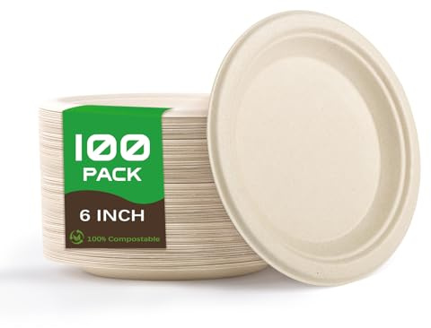 Yidaxing 100 Pcs Assiettes Jetable, Assiettes Papier Rondes (15.2cm)