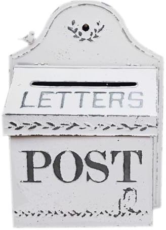 BeiJingYZ Buzones de Correos Exterior de Pared de Casa, Buzón de Metal Vintage Envejecido con Relieve, Buzones para Decoración de Jardín, 29x13x42 cm, Blanco