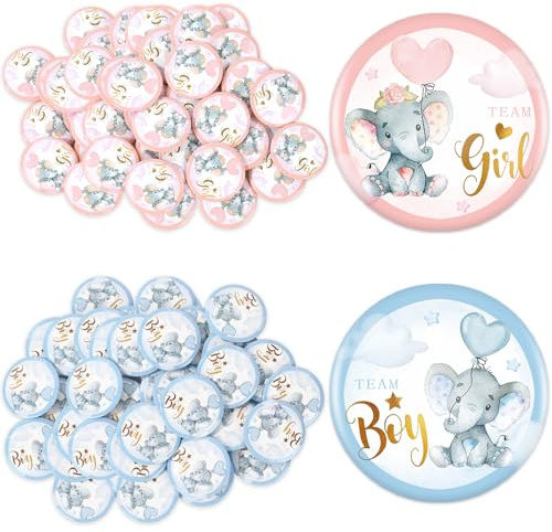 Whaline 50 Pcs Elephant Balloon Gender Reveal Button Pink Blue Pins Team Girl Boy Buttons Badges for Baby Shower Party Favors Game Supplies, 1.8 In