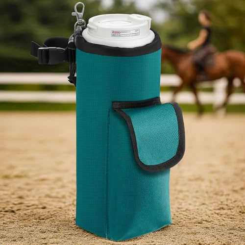 Soulchen Saddle Water Bottle Holder Pocketed Saddlebag Adjustable, Green | Horses Equestrian Riding, Easy Attach to Horn Insulated, 10 x 4 x 4 Inch Fits Bottles, Storage Pouch for Essentials, Gift