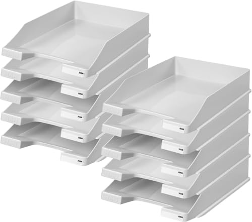 HAN Briefablage Klassik, 10 STÜCK Schreibtisch Organizer, Bürobedarf, Ablagefächer, Büromaterial, Briefkorb, Dokumentenablage, bis Format A4/C4, (hellgrau, 10er Pack)