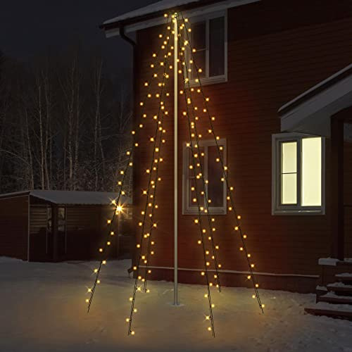 ECD Germany Fahnenmast Lichterkette, 6 Stränge à 2,08 Meter mit 192 LED in Warmweiß für Bäume, inkl. 6 Heringen und 6 Kabelbindern, Schwarz, IP44, Außen, Fahnenstangen Beleuchtung Außenbeleuchtung