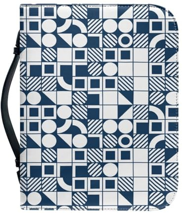 Bibel Hülle Tasche Blaues Muster Große Pu-Leder Buchhülle Für Damen Und Herren, Vielseitige Buchschutz Mit Griff, Reißverschluss, Taschen Und Stiftfächern 25.9x4.6cm
