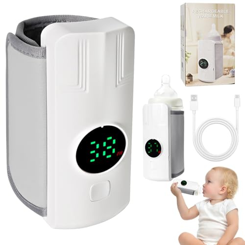 Monemey Flaschenwärmer Baby, Unterwegs Babyflaschen Wärmer mit LCD-Display USB-Ladung, 6-Temperaturstufen (37°C-55°C) und 4000mAh Akku, Schnelles Erhitzen, Baby Bottle Warmer für Unterwegs und Zuhause