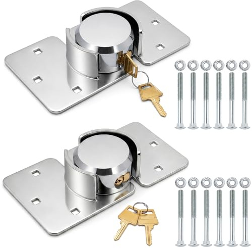 Lawei 2 Pack Van Door Lock, 73MM Heavy Duty Hidden Shackle Puck Lock with Hasp, Solid Steel Door Locks with 4 Keys for Vans, Trucks, Gates, Trailer, Garage, Cargo & Sliding Van, 6-Pin Brass Cylinder