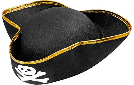 W WIDMANN MILANO Party Fashion 3413P - Kinder Piratenhut, Dreispitzform, Schwarz, Totenkopfschädel, Accessoire, Karneval, Mottoparty