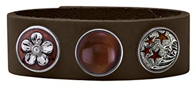 Quiges Femme Bracelet en Cuir Marron avec Boutons Pression Marron 18mm