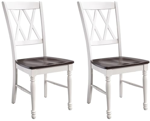 Crosley Furniture Shelby Traditional Wood X-Back Dining Room Chairs Set of 2, Kitchen Chair, Distressed White