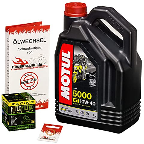 Motul 10W-40 Öl + HiFlo Ölfilter für Suzuki GSX 750 F, 89-06, GR78A AK - Ölwechselset inkl. Motoröl, Racing Filter, Dichtring