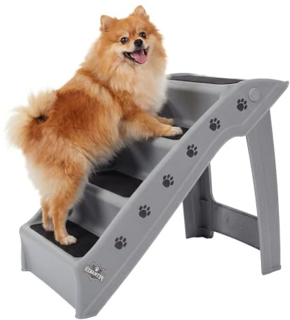Dog Stairs - Pet Stairs with 4-Step Design for Beds, Couches, Cars - Pet Steps for Puppies, Kittens, and Small Pets by PETMAKER (Gray)